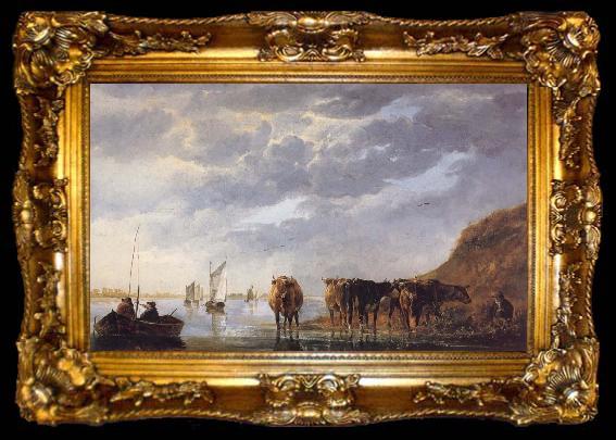 framed  Aelbert Cuyp A Herdsman with Five Cows by a River, ta009-2